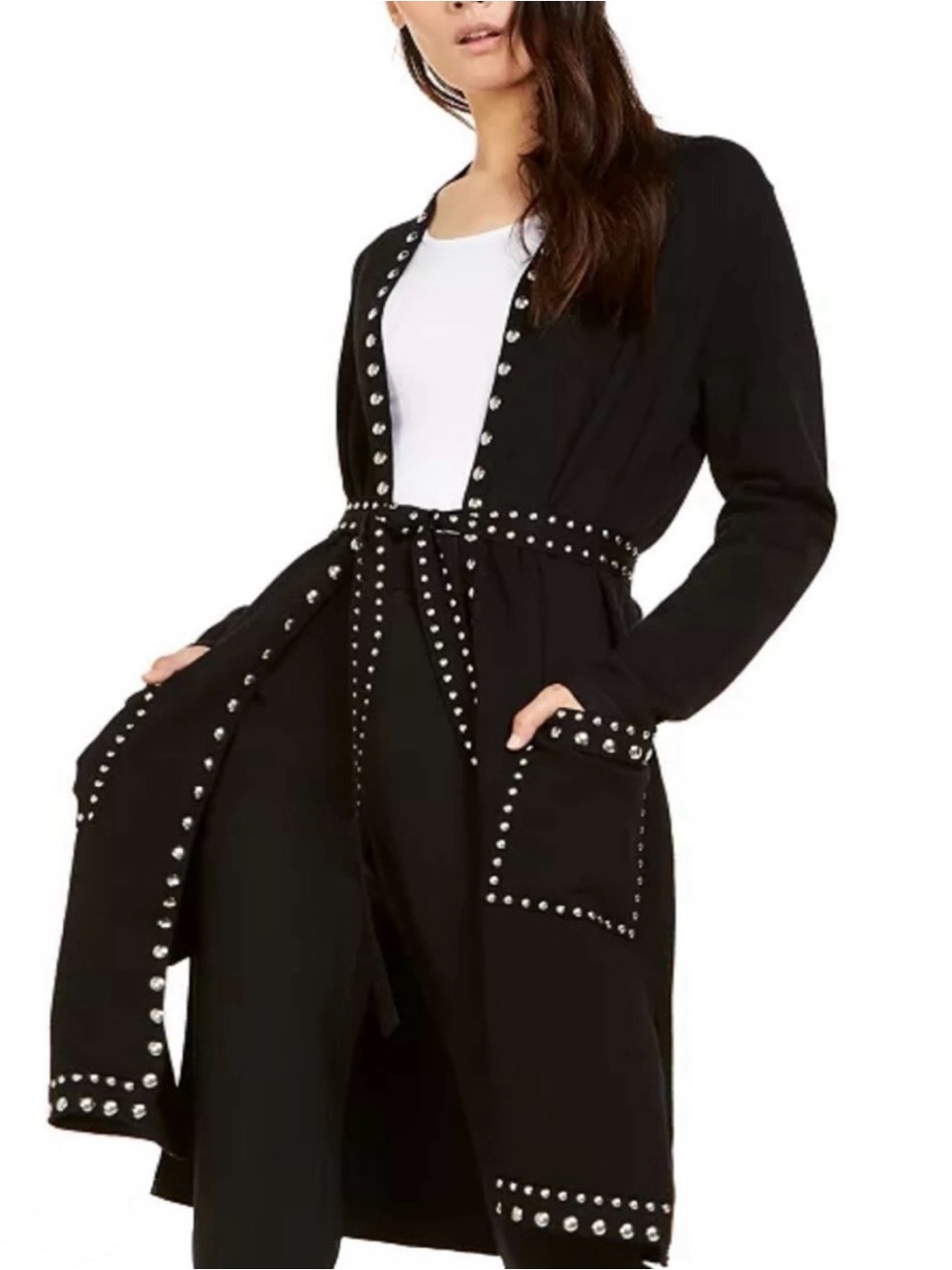 INC International Concepts Studded Black Cardigan with Belt XL New